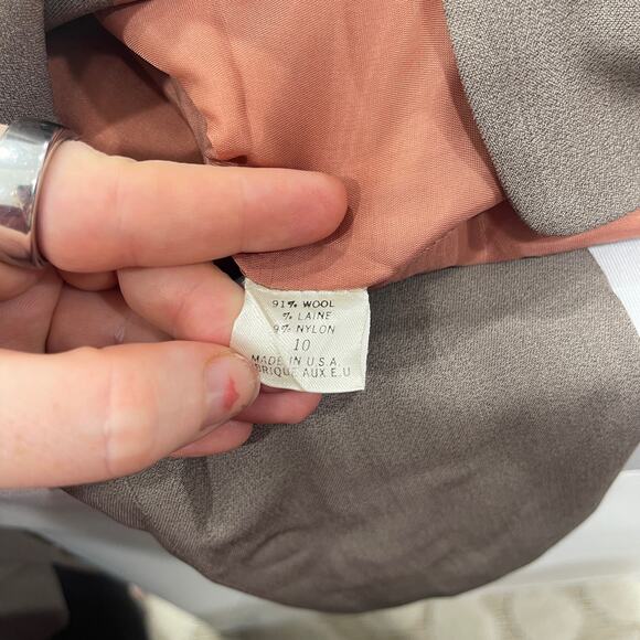 90s Tahari Vintage Taupe Brown Wool Two Piece Skirt Suit Set - Picture 6 of 14